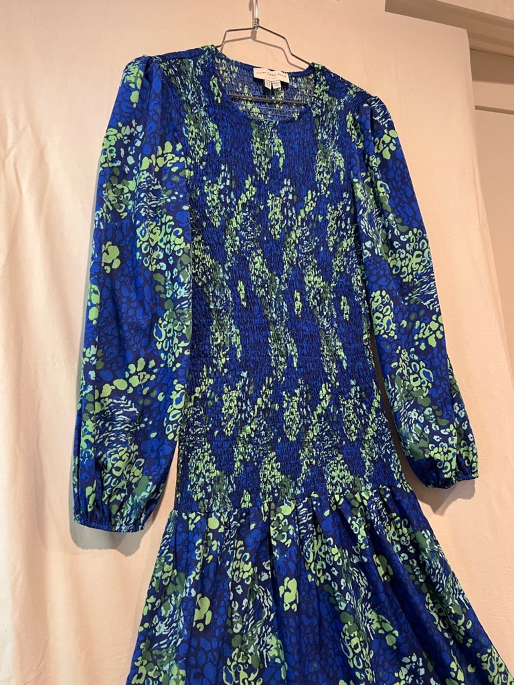 Never Fully Dressed Blue & Green Smocked Long Sleeve MIDI Dress Size US 6 - Picture 4 of 8